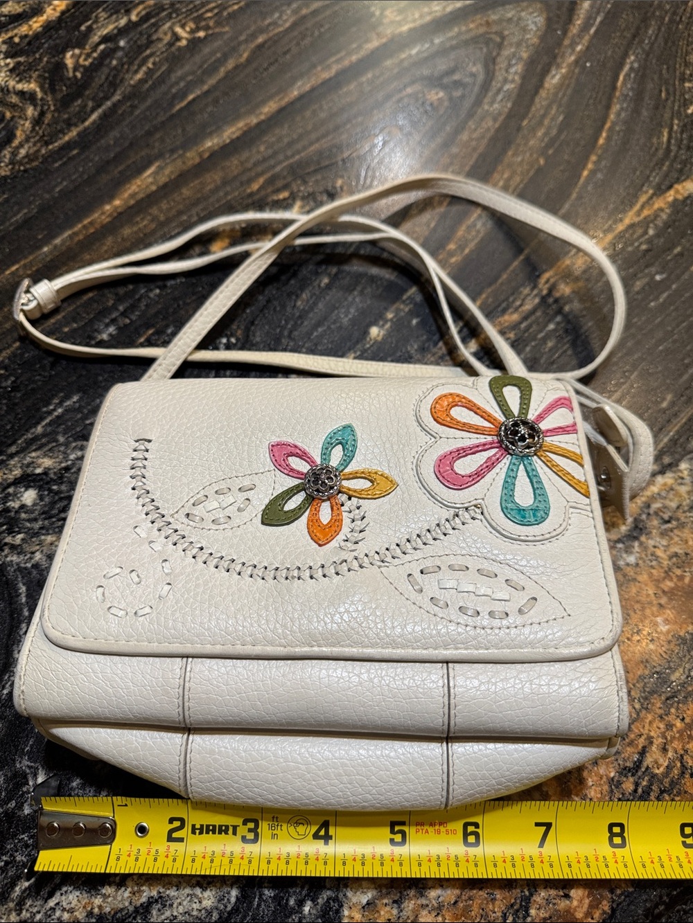 Brighton White Crossbody with Multicolor Floral Appliqués